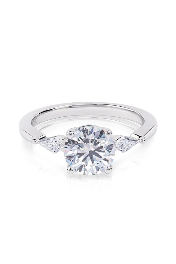ry Three Stone Vintage Engagement Ring - 1.95 Ct Round Cut Moissanite Ring - 14K White Gold Plated Ring - Prong Set, Wedding Proposal Ring, Elegant Anniversary Gifts