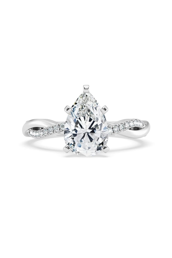 ry Women's 1.58 Ct Pear Cut Moissanite Ring - Twisted Shank Moissanite Solitaire Engagement Ring - 14K White Gold Plated Designer Party Wear Rings for Her - Beautiful Moissanite Rings