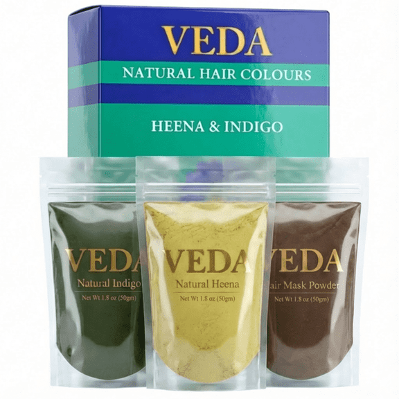 Veda Natural Hair Colours | Ayurvedic Hair Dye Kit | 100% Natural Black Hair Colour | Henna, Indigo & Hair Treatment Powder