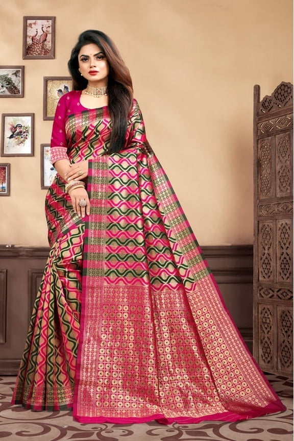 Women's Litchi Silk Designer Banarasi Saree (Kavya Magnta)