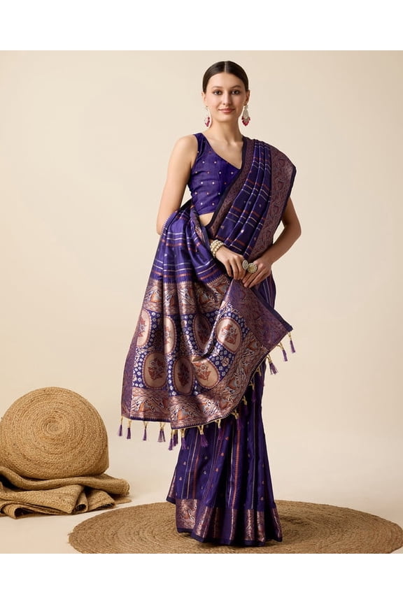 Women's Soft Litchi Silk Banarasi Silk Saree (Str-Apexa-Violet)