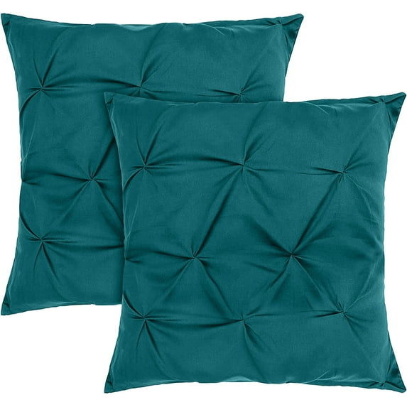 Vedanta Home Collection European Square Pinch Pillow Shams Set of 2 Teal Blue 600 Thread Count 100% Natural Cotton Pack of Two Euro 22''x 22'' Pillow Shams Decorative
