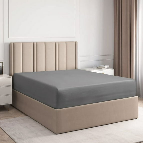 Vedanta Home Collection Fitted Sheet Queen 600 Threadcount 100% Natural Cotton Queen One Fitted Sheet Dark Grey Fit up to 24'' Inch Extra Deep Pocket Super Soft