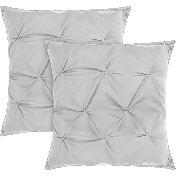 Vedanta Home Collection Square European Pinch Pillow Shams 24x24 Set of 2 Silver Grey Euro Pinch Pillow Sham 600 Thread Count 100% Natural Cotton