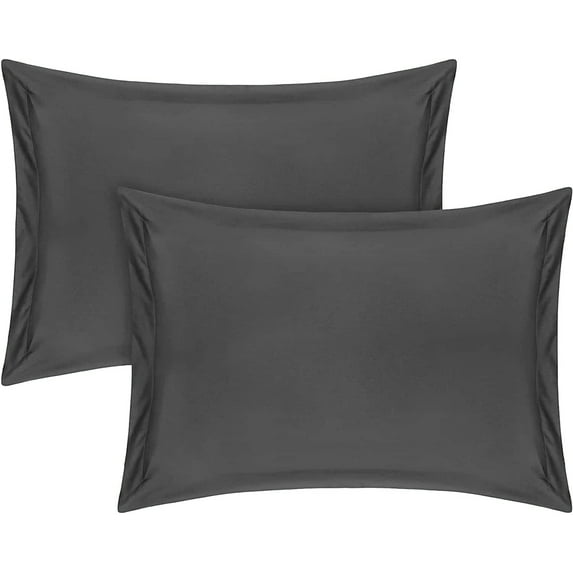 Vedanta Home Collection Standard Size Pillow Shams Set of 2 Dark Grey 600 Thread Count 100% Natural Cotton Pack of Two Standard 20''x 26'' Pillow Shams Decorative