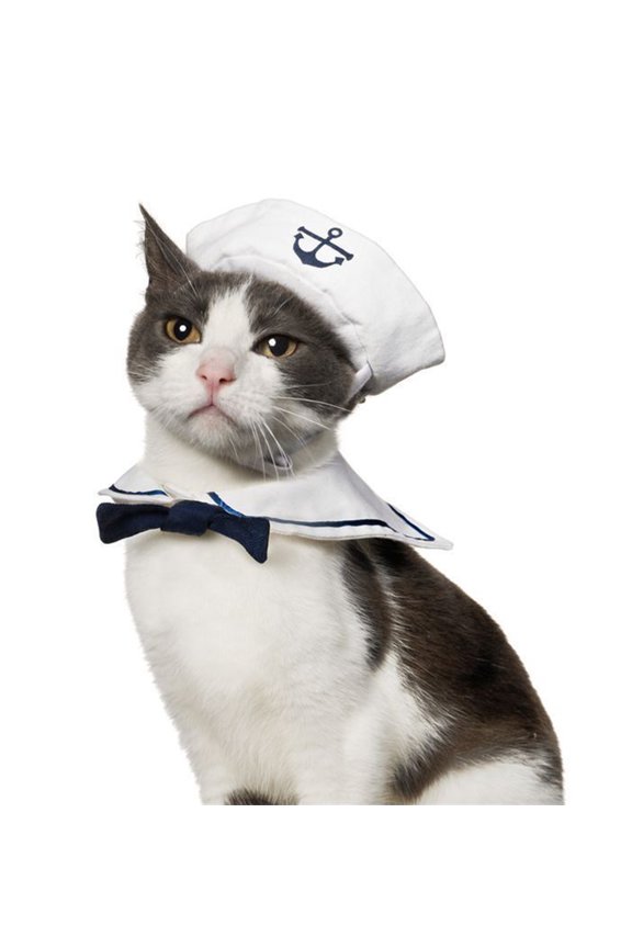 Cat Sailor Costume Pet Outfit Hat & Cape Set for Cats and Small Dogs