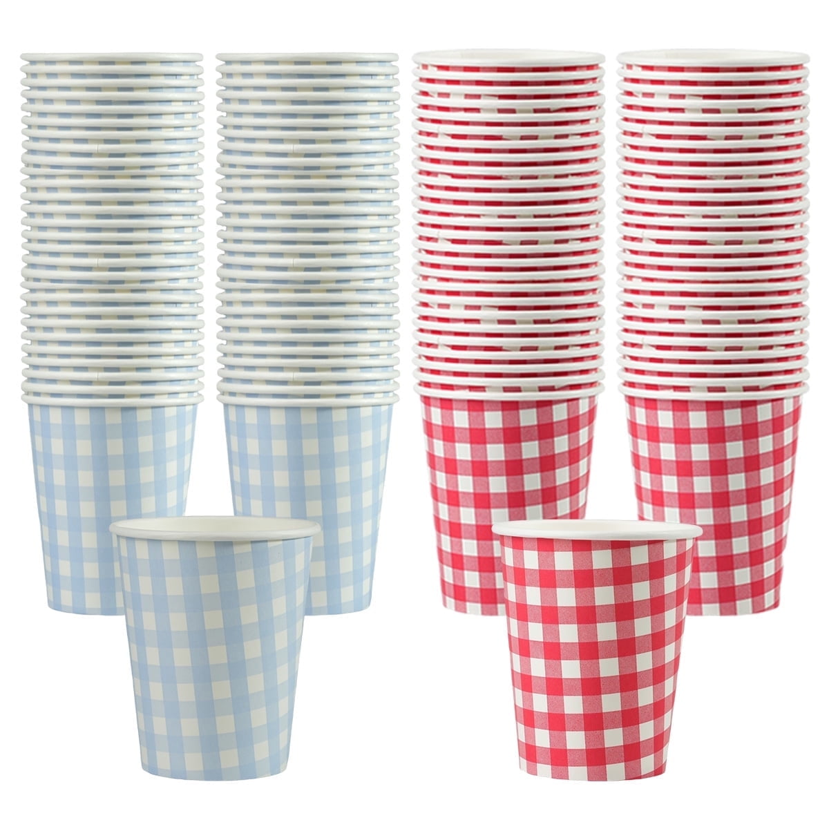 Verdelife Disposable Paper Cups, 8oz, Plaid Gingham Red & Blue, Check ...