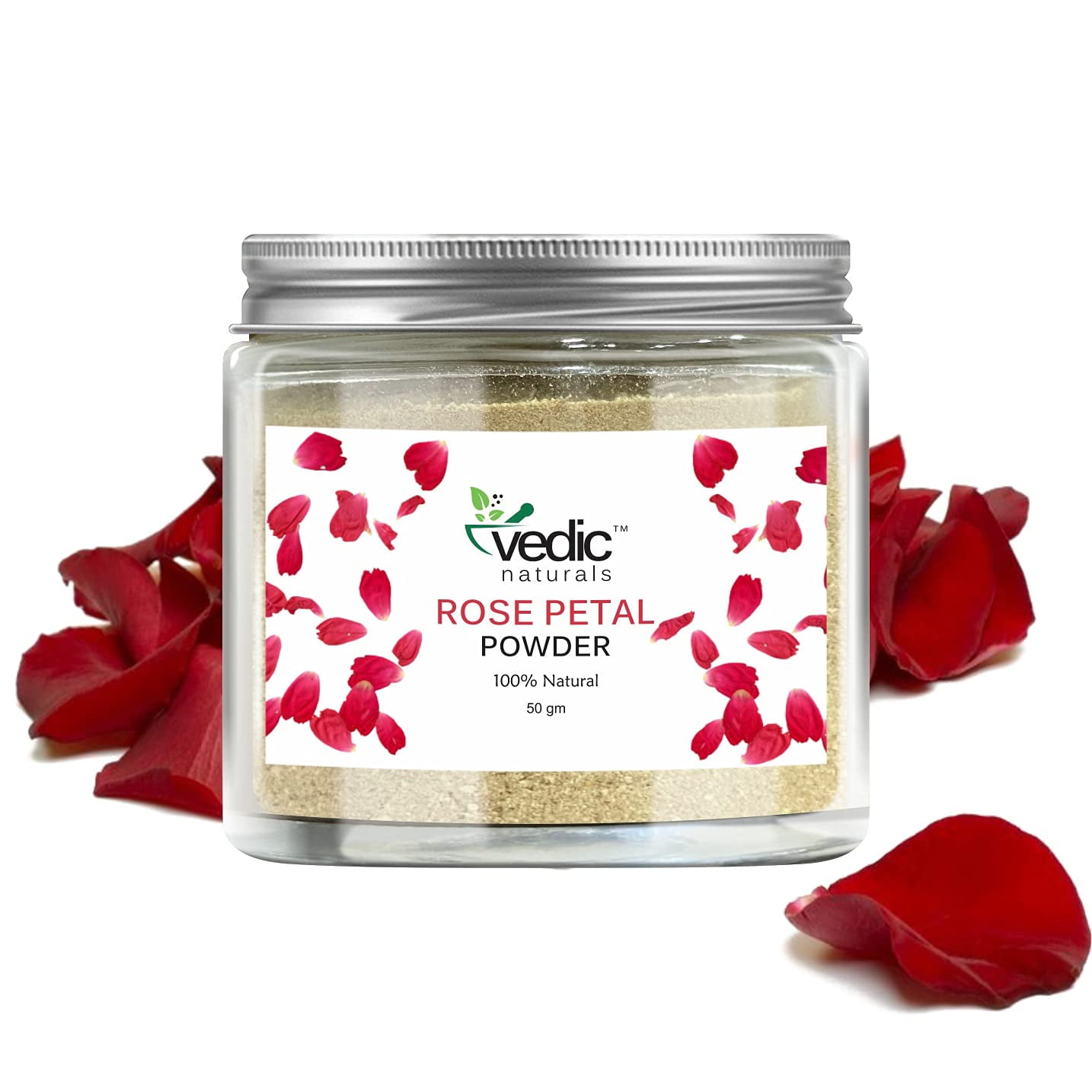 Vedic Naturals Rose Petal Powder 100% Natural, Skin Whitening & Anti Ageing  Face Pack 50g 