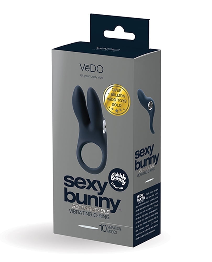 Vedo Sexy Bunny Rechargeable Vibrating C-Ring Black Pearl