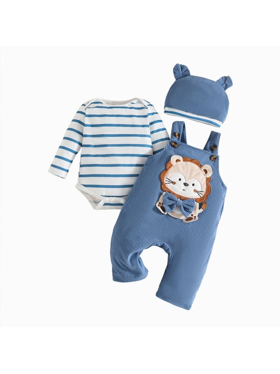 0-3 Months Newborn Infant Baby Boy Clothes Long Sleeve Romper Pants Hat Fall Winter Outfits Set