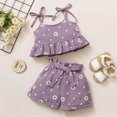 thumbnail image 1 of Vedolay 2 Piece Sets For Girl Girl's Two Piece Outfits Rib Knit Ruffle Hem Button Cami Top and Shorts Set,Purple 2-3 Years, 1 of 4
