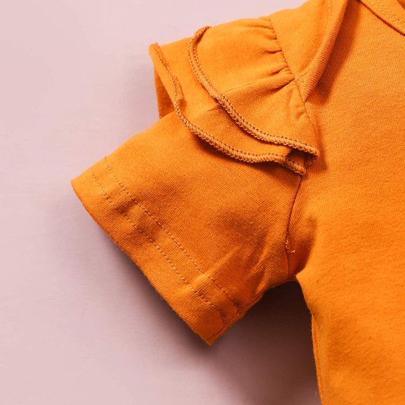 Vedolay 2 Piece Shorts Sets For Girls Girl's 2 Piece Outfits Graphic Short Sleeve T Shirt and Striped Belted Shorts Set,Orange 0-3 Months