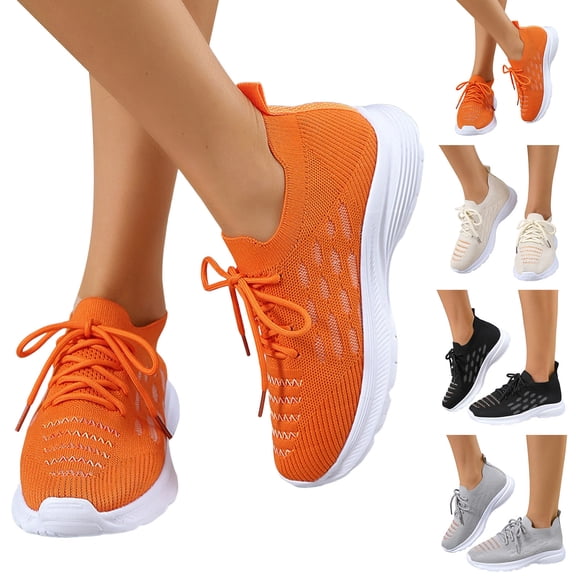 Vedolay 2023 Sneakers Women's Shoes Flat Nurse Shoes Comfortable Walking Knit Loafer Sneaker,Orange 7.5
