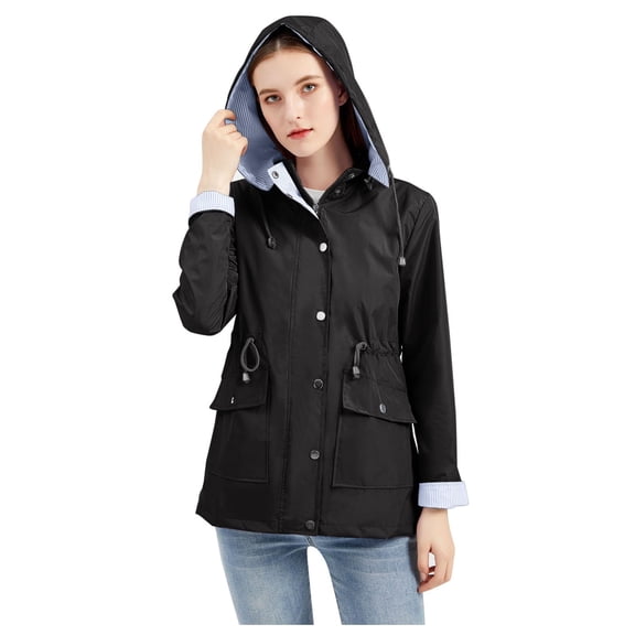 Vedolay Anoraks for Women Adjustable Drawstring Waist with Pockets Anorak Coat Black,L