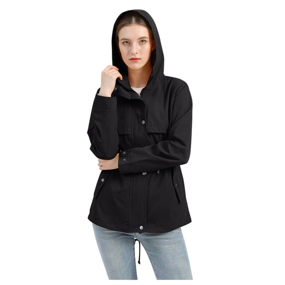 Vedolay Anoraks for Women Lightweight Waterproof Rain Jackets Hooded Windbreaker Black,2XL