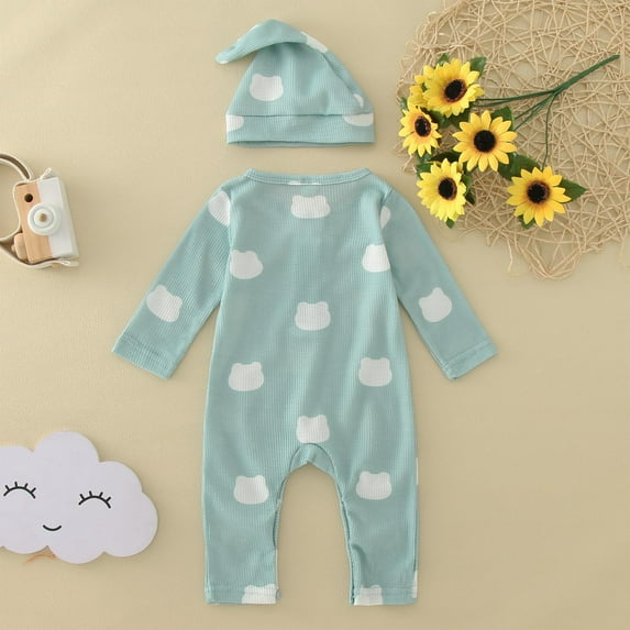 Vedolay Baby Bodysuit Boy's Two Tone Button Front Long Sleeve Belted Rib Knit Romper,Green 0-3 Months