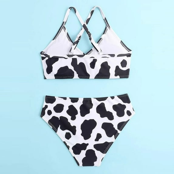Vedolay Girls' Cute Crisscross Back Cow Floral Print Two Piece Swimsuit Set,Black 13-14 Years