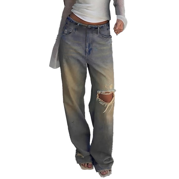 Vedolay Baggy Jeans Women's High Waisted Stretchy Jeans Boyfriend Trendy Denim Pants,Green S