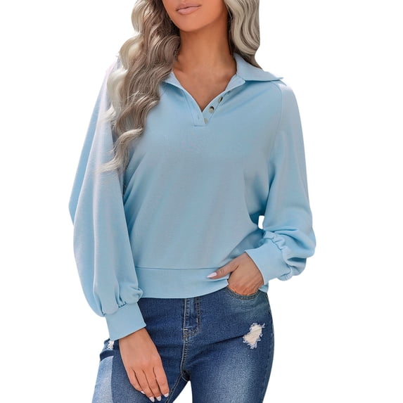 Vedolay Basic Sweatshirt for Women 2023 Fall Long Sleeve Tunic Tops Loose Casual Pullover Light Blue,XL