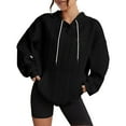thumbnail image 1 of Vedolay Basic Sweatshirt for Women Fashion 2023 Plush Hooded Long Sleeve Pullover Sweater Zip up Jacket Black,S, 1 of 4
