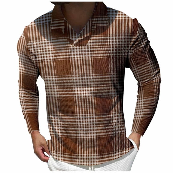 Vedolay Big Mens Polo Shirts 2023 Casual Print Button Up Shirts Tops Coffee,3XL