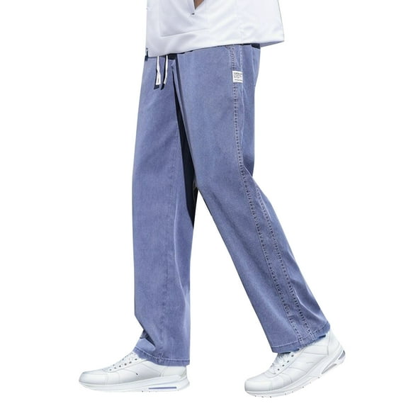 Vedolay Big and Tall Pants Men 2023 Linen Pants Drawstring Trousers Blue,3XL