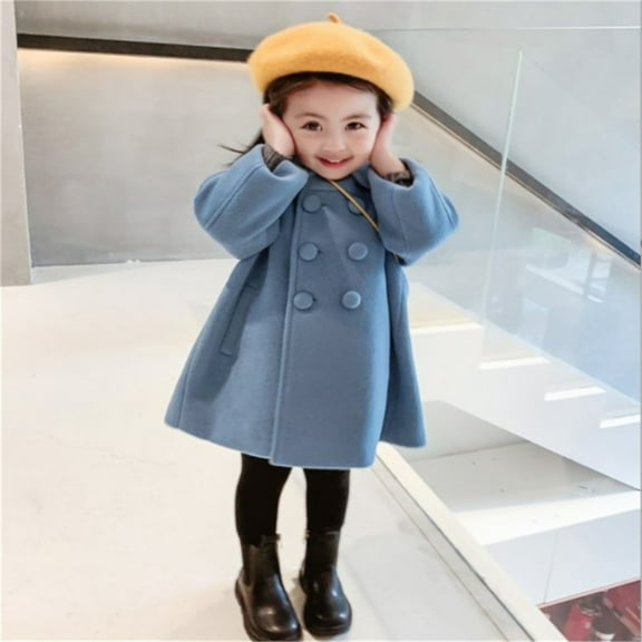 Vedolay Blazer Jackets for Girl Girl's Fall Winter Coat Warm Wool Blend Hooded Outerwear Jacket,Blue 18-24 Months