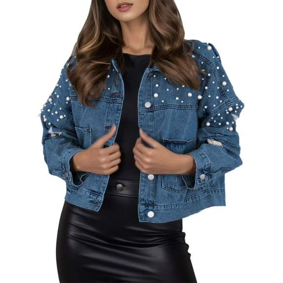 Vedolay Blazer Jackets for Women Plus Size 2023 Jacket for Women's Moto Biker Shiny Crop Party Jackets Blue,XL