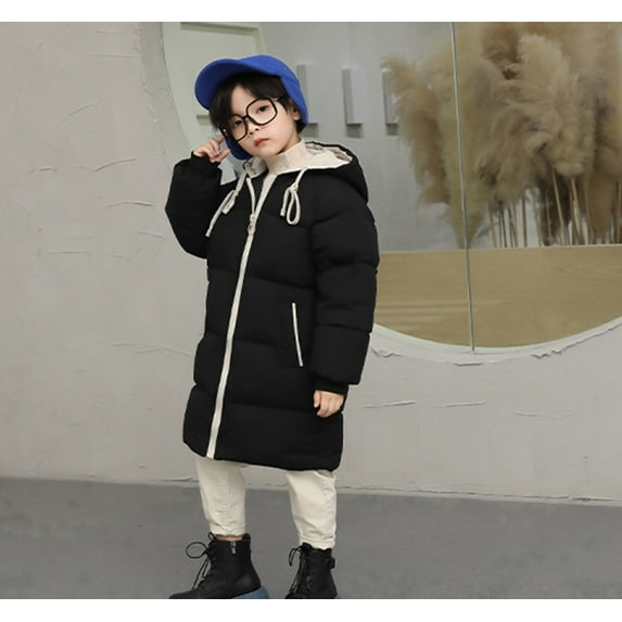 Vedolay Blazer jacket Boy's Winter Puffer Jacket Collar Hoodie Kid Zip Up Warm Coat,Black 5-6 Years