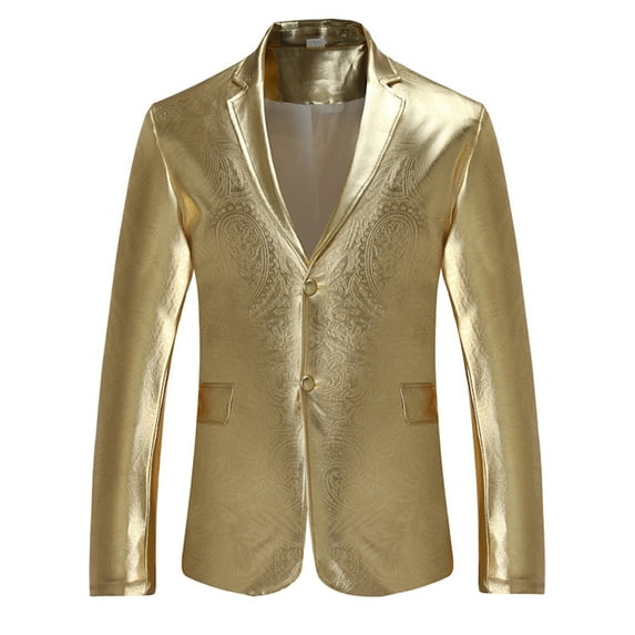 Vedolay Blazers for Men Casual Work Wear Long Sleeves Open Front Blazer Jacket Gold,S