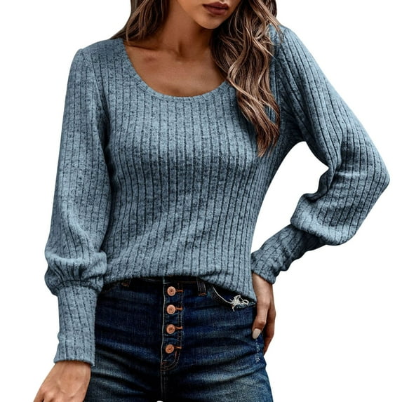 Vedolay Blouses for Women Boho Floral Print Puff Long Sleeve Blouses Casual V Neck Tunic Sweatshirt Blue,M