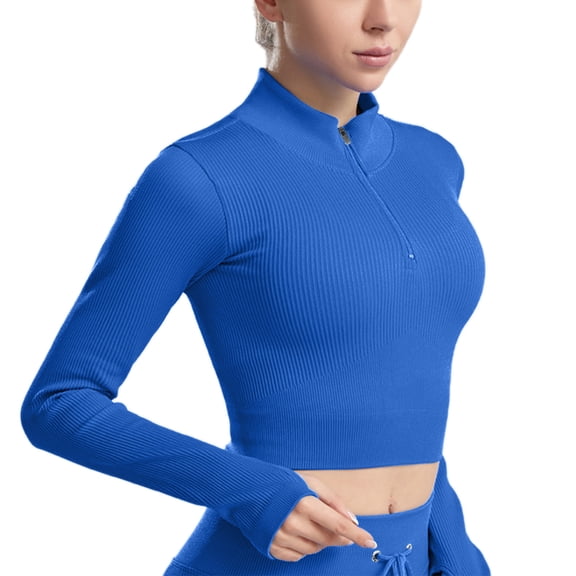Vedolay Blouses for Women Button-Down Ruffle Sweatshirt V-Neck Long Sleeve Blouse Blue,S