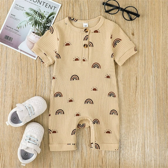 Vedolay Bodysuit For Baby Jumpsuit Baby Girl's Casual Striped Short Sleeve Tank Romper Lettuce Trim Belted Short Jumpsuit,B 9-12 Months