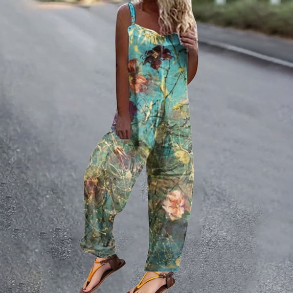 Vedolay Bodysuit For Women Jumpsuit Women's Summer Spaghetti Straps V Neck Cutout Smocked High Waist Wide leg Jumpsuits Rompers,Green XL