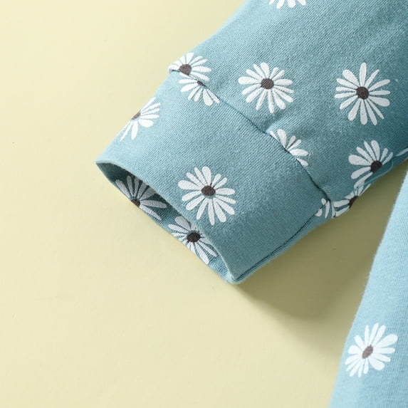 Vedolay Bodysuits for Boys Fall Floral Printed Rompers Ruffle Long Sleeve Wide Leg Jumpsuits,Blue 6-12 Months