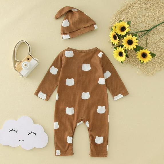 Vedolay Bodysuits for Boys Solid Sling Jumpsuits Rompers Flutter Sleeve Button Shorts Overall,Coffee 6-12 Months