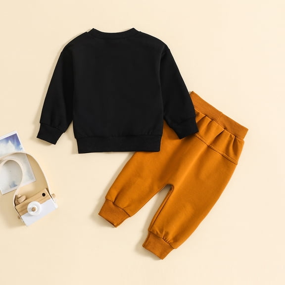 Vedolay Boy Casual Outfits Boy Fall Clothes Outfits Long Sleeve Funny Letter Print Top Camo Pants Clothing Set,Black 2-3 Years