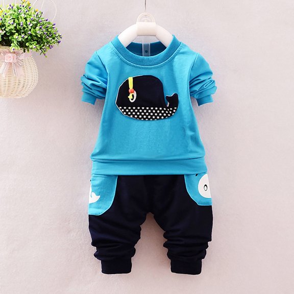 Vedolay Boy Casual Outfits Boy's Fall 2 Piece Outfits Print Halter Long Sleeve Top Button Front Belted Pants Set,Blue 0-6 Months
