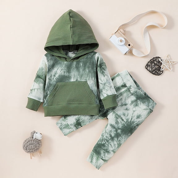 Vedolay Boy Casual Sets Boy's Palm Tree Print Sleeveless Long Sleeve Tops and Drawstring Pants 2 Piece Outfit,Green 3-6 Months