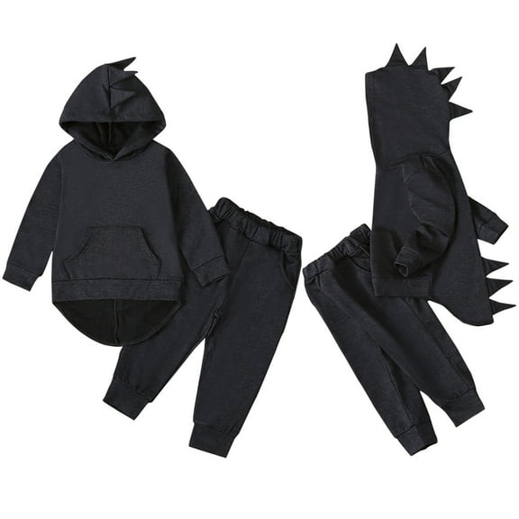 Vedolay Boy Pants Sets Boy's 2 Piece Fall Outfits Ribbed Knit Crop Long Sleeve Top and Wide Leg Pants Set,Black 12-18 Months