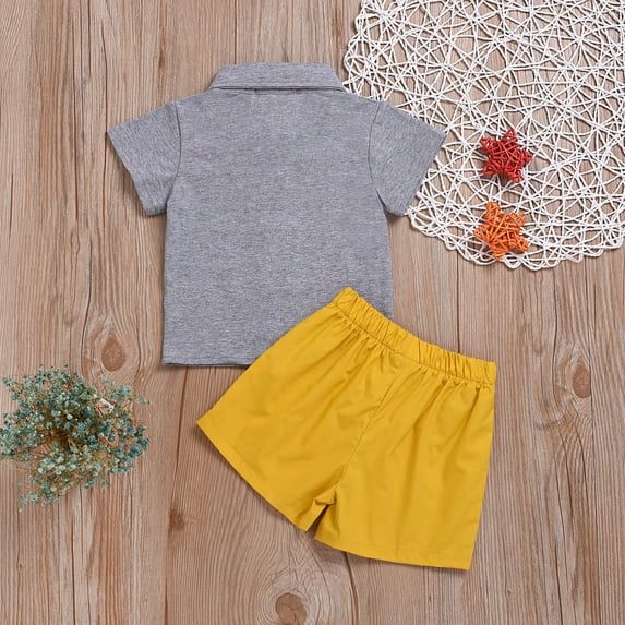 Vedolay Boy Short Sets Outfits 2 Piece Boy Summer Outfits Short Sleeve Patchwork T-shirt & Shorts Set 2 Piece,Gray 12-18 Months