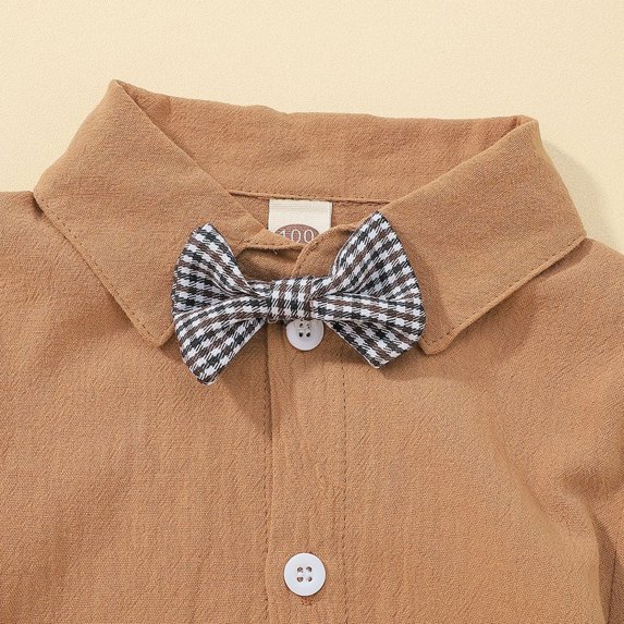 Vedolay Boy's Bodysuits Boy's Plaid Button Up Long Sleeve Spaghetti Strap Belted Cami Bodysuits,Brown 0-6 Months