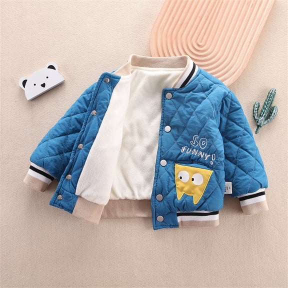 Vedolay Boy's Fall Jackets Boys Sherpa Outerwear Coats Winter Long Sleeve Padded Top for Kids,Blue 18-24 Months