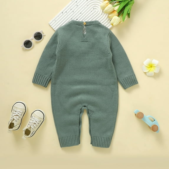 Vedolay Boy's Fall Jumpsuits Big Boys Winter Long Sleeve Romper Ruffle Trim Casual Jumpsuit,Green 0-3 Months