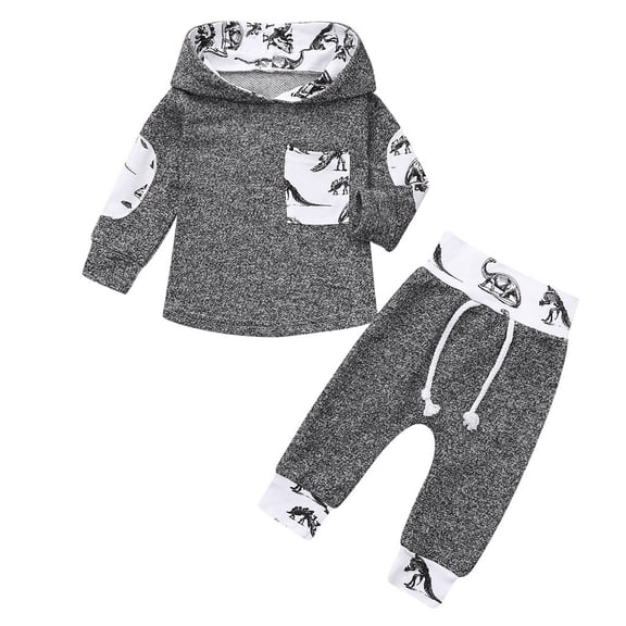 Vedolay Boy's Fall Outfits Boy Clothes Outfits Kids Printed Long Sleeve Top Top + Pants Boys Clothing Set 2pcs,Gray 70