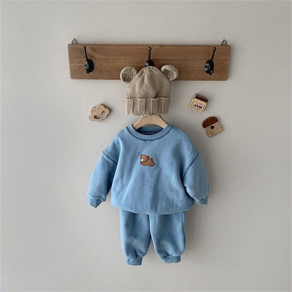 Vedolay Boy's Fall Outfits Boy Fall Clothes Set Button Down Long Sleeve Top Elastic Waist Pants Fashion Outfits,Sky Blue 12-18 Months