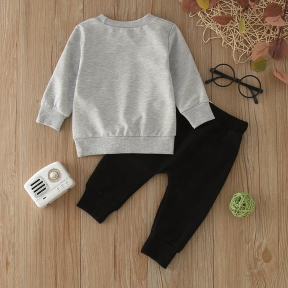 Vedolay Boy's Fall Outfits Fall Toddler Little Boy Clothes Set Halterneck Top with Pant Outfit,Gray 18-24 Months