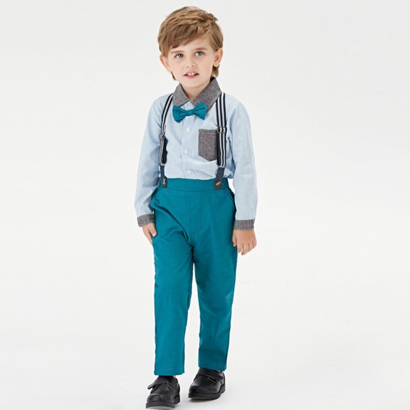 Vedolay Boy's Fall Sets Boy's 2 Piece Outfits Graphic Long Sleeve Top and Striped Belted Pants Set,Blue 6-12 Months