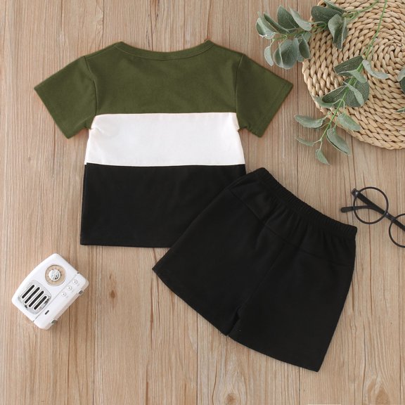 Vedolay Boy's Short Sleeve Crew Neck Tops and Solid Shorts Casual Set,AG 0-6 Months
