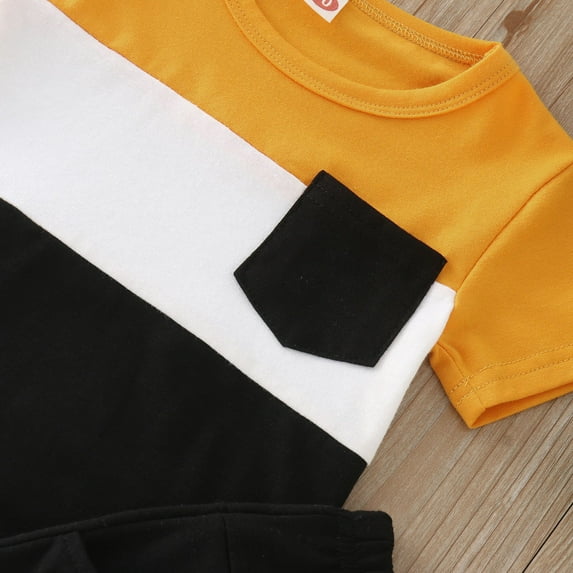 Vedolay Boy's Short Sleeve Crew Neck Tops and Solid Shorts Casual Set,Yellow 12-18 Months